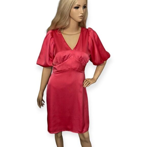 HALOGEN Puff Sleeve Satin Mini Dress in Pink Size Small - Picture 5 of 15
